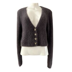 Sky & Sparrow Fuzzy Crop Cardigan Taupe Brown Women’s Size M Cozy Knit